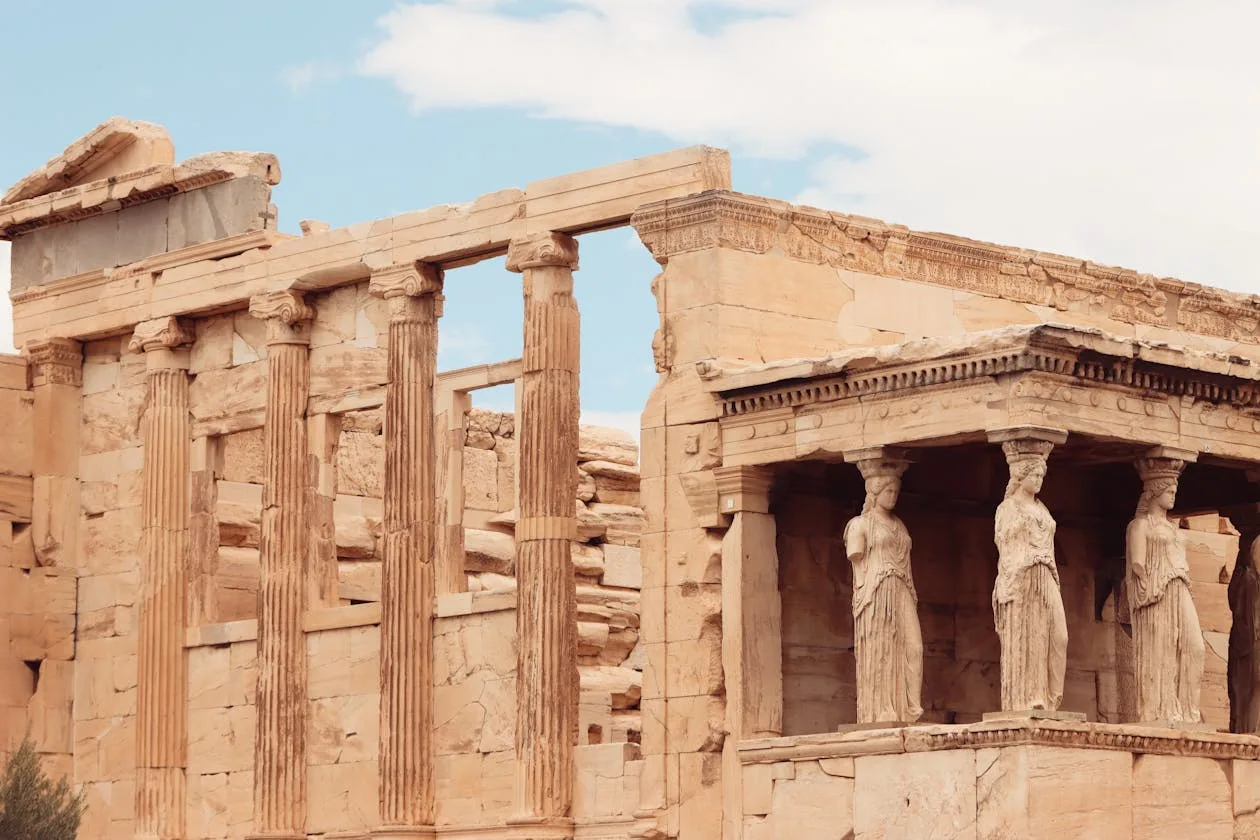 Five Caryatids from the Erechtheion, marble sculptures of draped female figures