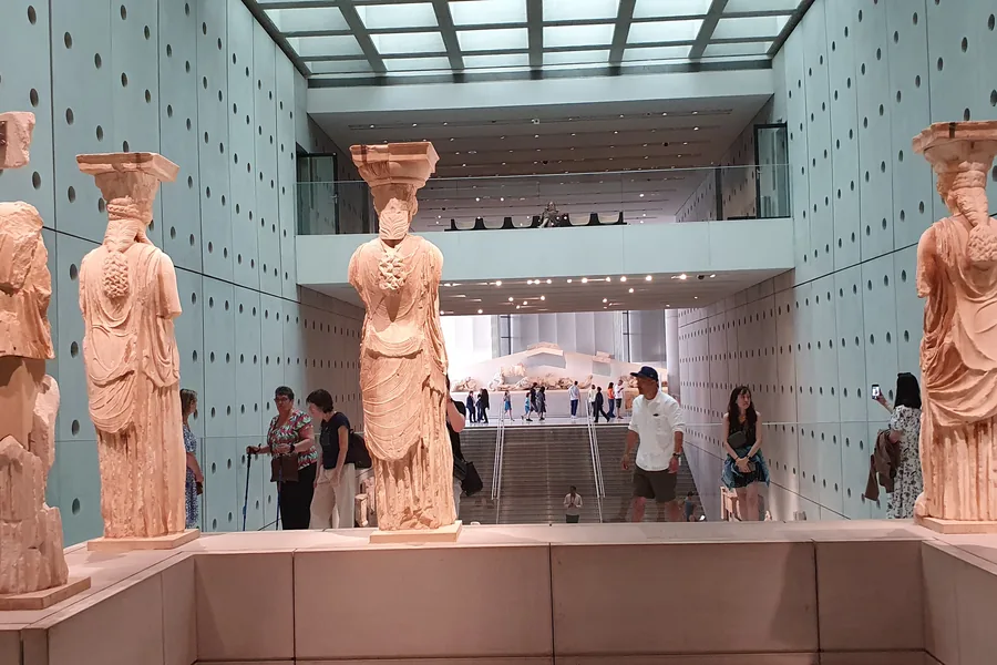 Five Caryatids from the Erechtheion, marble sculptures of draped female figures