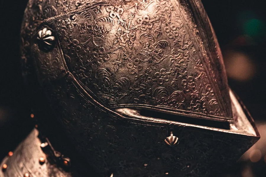 The Sutton Hoo helmet — an iron and bronze Anglo-Saxon warrior's helmet with a distinctive face mask