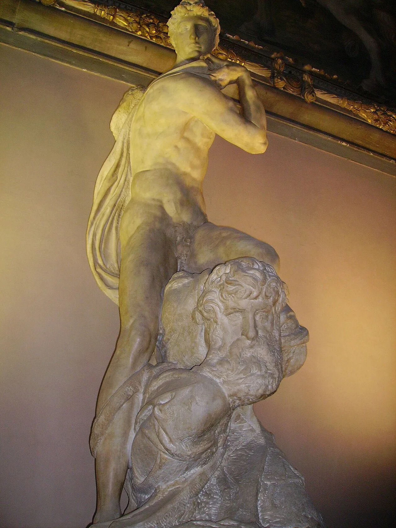 Michelangelo's Genius of Victory, a young figure pinning a bearded older man beneath his knee, Palazzo Vecchio