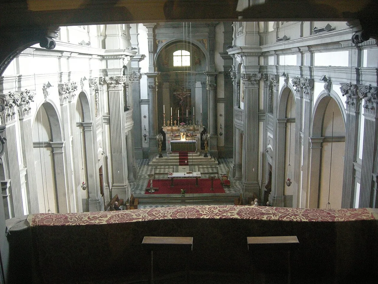 View from the Vasari Corridor balcony down into the nave of Santa Felicita