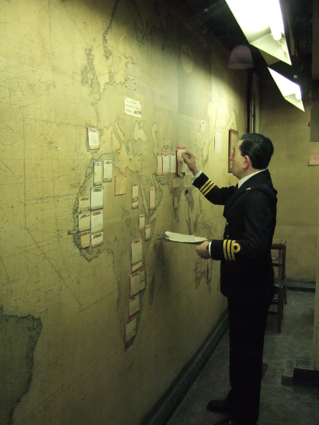 Map Room, Churchill War Rooms — Atlantic convoy map with thousands of pinholes