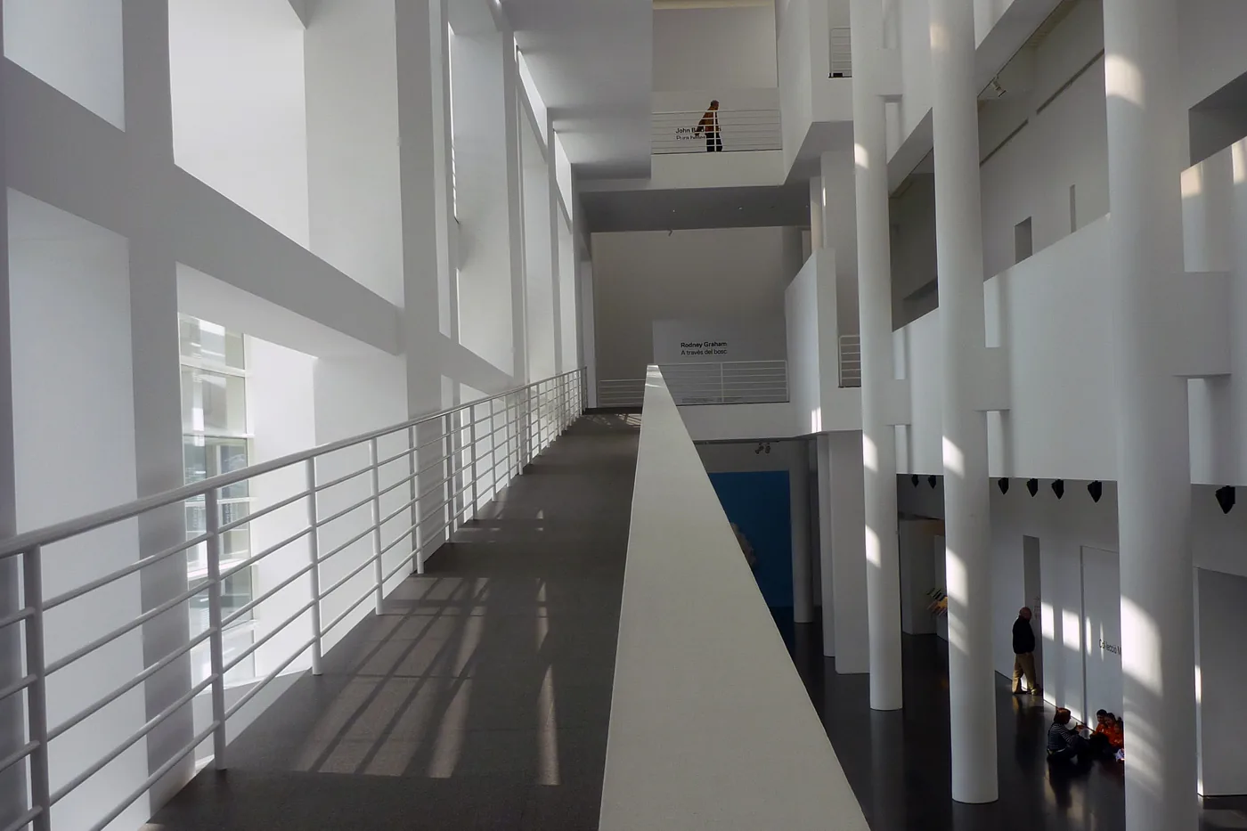 MACBA central atrium with white ramps and glass facade, Richard Meier