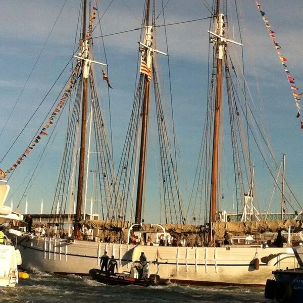 Santa Eulàlia schooner moored at Port Vell Barcelona — 1918 three-mast trading vessel
