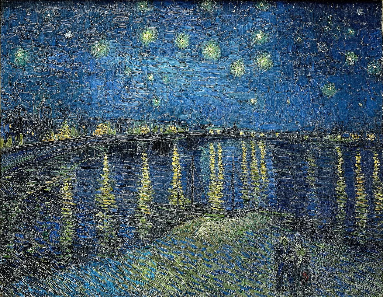 Vincent van Gogh — Starry Night Over the Rhône, night landscape with water reflection