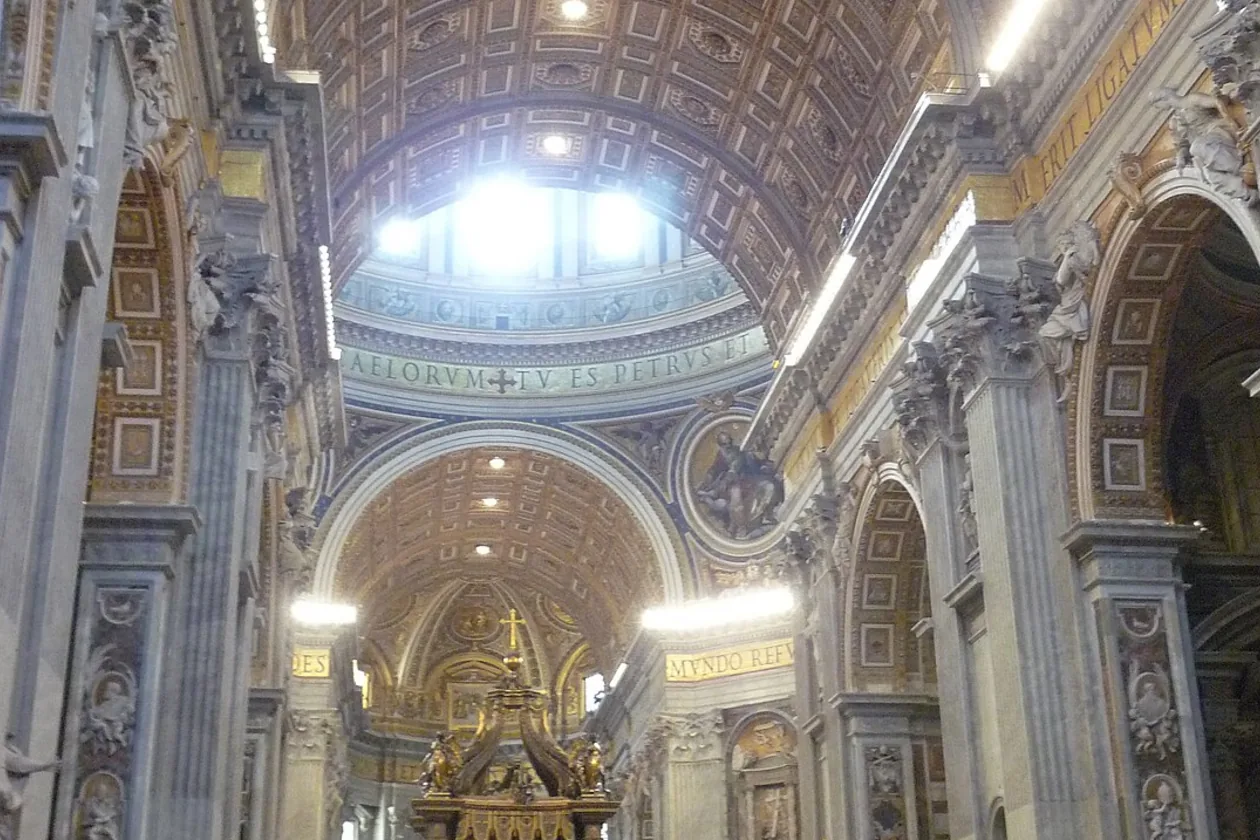 The nave of St Peter's Basilica looking toward Bernini's Baldachin and the apse