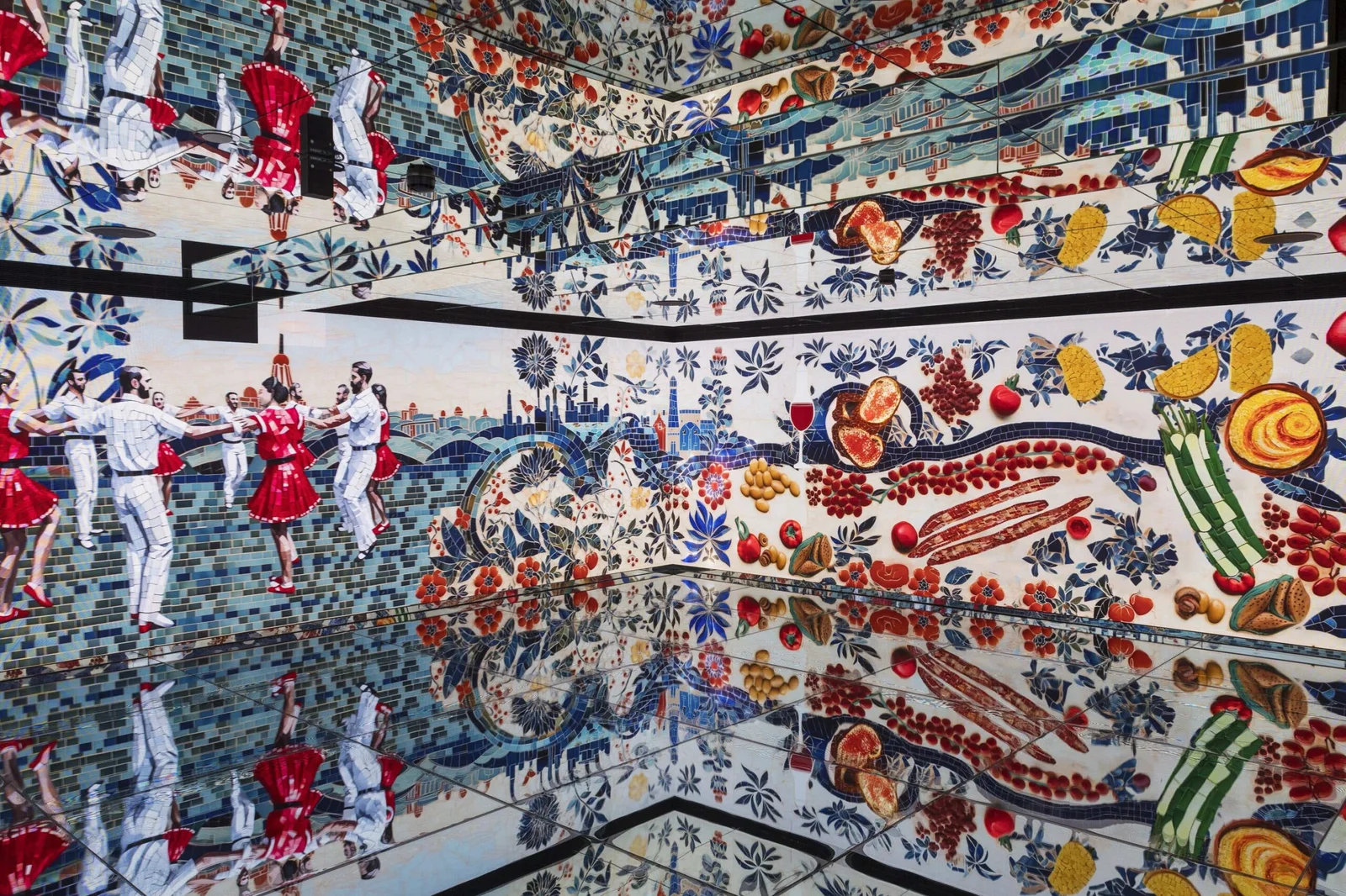 ESCLAT installation at White Rabbit Barcelona — AI projection reinterpreting Gaudí mosaics and stained glass