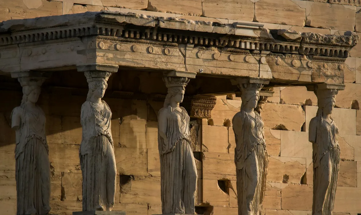 Caryatids of the Erechtheion at the Acropolis in Athens — the originals are inside the Acropolis Museum