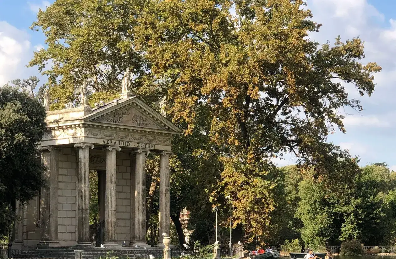 Temple of Aesculapius on the lake in the Villa Borghese gardens, Rome